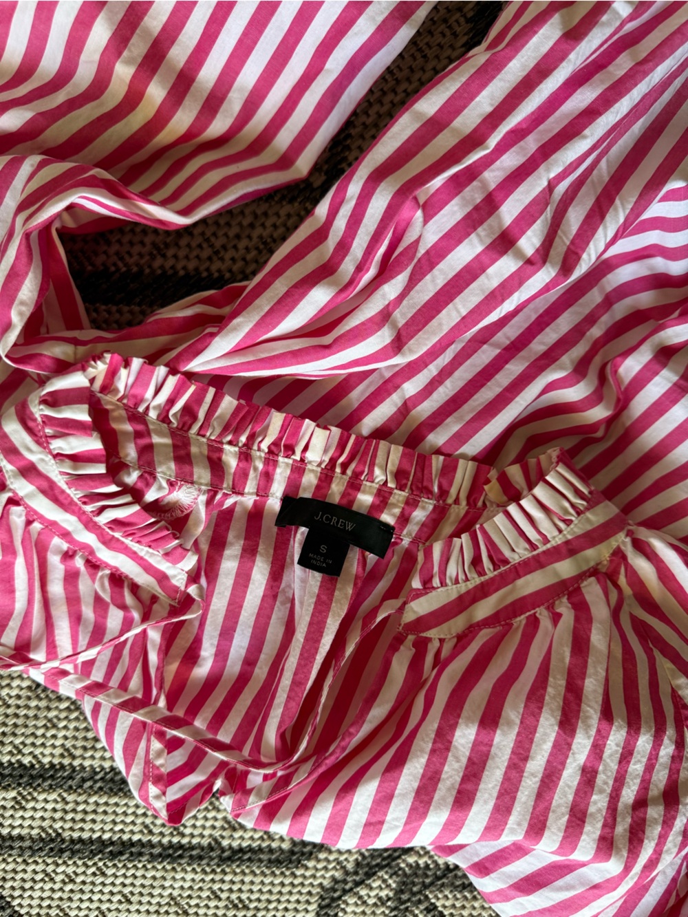 J. Crew Smocked-cuff popover top in stripe‎ Pink Striped Camisole - Picture 9 of 9